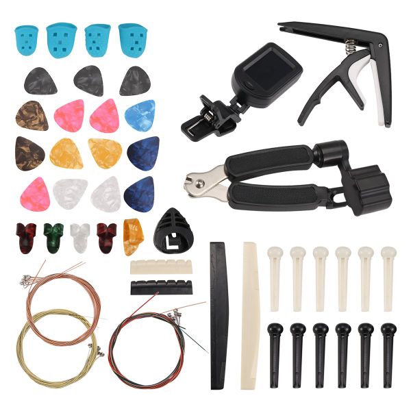 65 PCS Guitar Accessories Kit with Guitar Strings, Tuner, Capo, Picks, Pic