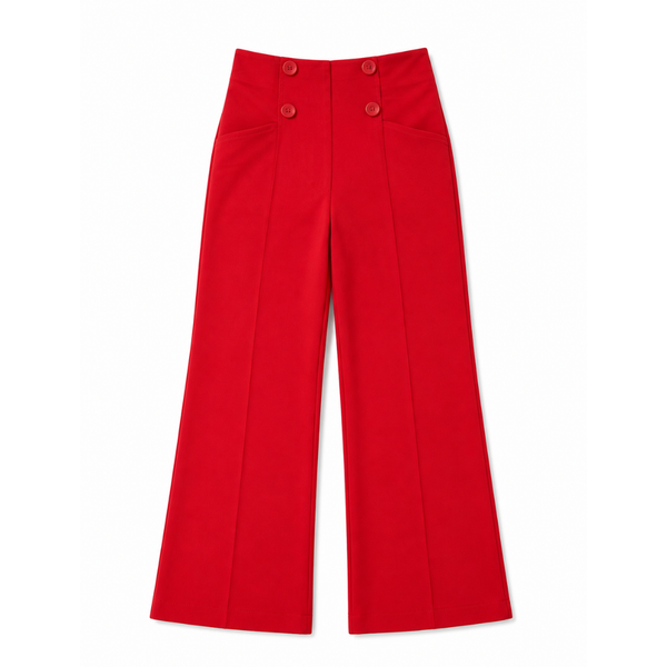 Girls High-Waisted Wide Leg Pants - Red