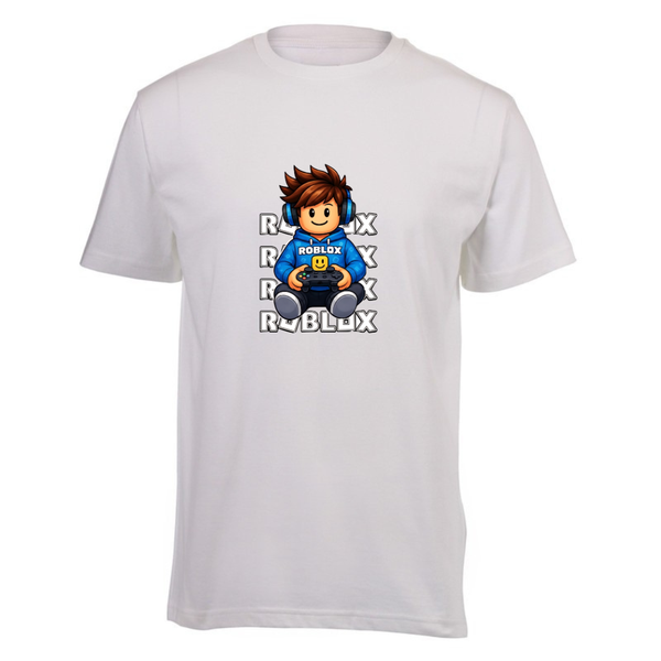 Kids White Cotton Regular Short Sleeve T-Shirt - Roblox Boy Controller