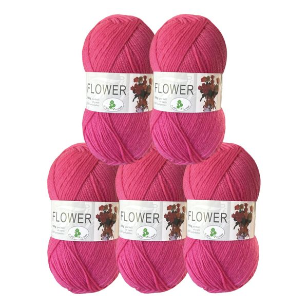 Double Knitting Polyester Yarn 100g (Pack of 5) Cherry Pink