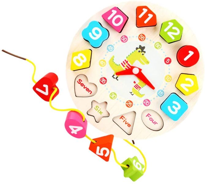 Wood Shape Sorting Clock Toy Time Number Blocks Puzzle Stacking Sorter