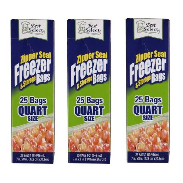 Freezer &amp; Storage Bags - Zip Seal Freezer/Sandwich Bags - 75 Bags - Quart