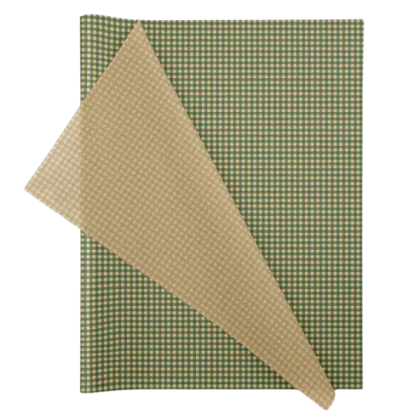 Wrapping Tissue Paper - 25 Sheets Eco-friendly - Green Kraft Gingham