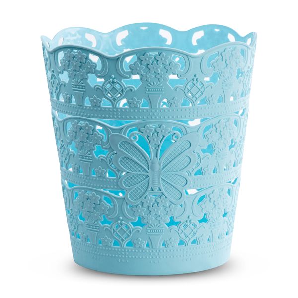Trash Can - Patterned Waste Basket - Round - Blue