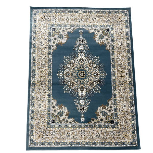 230 x 160cm Turkish Machine Made Blue And Beige Rug