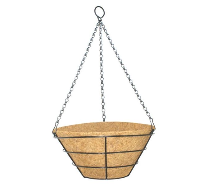 Flat Hanging Basket with Liner Natural Black (300 x 300 x 160 mm)