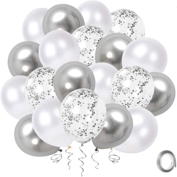 20 Piece - Metallic Silver and Confetti Helium Balloons (Round)