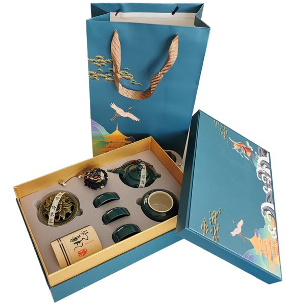 Tea Set With Incense &amp; Incense Burner- 7pc Fine China Kung Fu Tea Set Combo