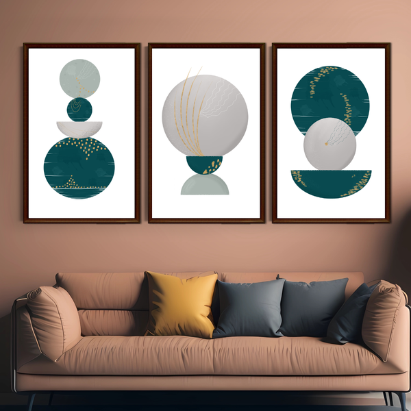 Set of 3 Abstract Dark Green Wall Art Decor Prints - A3 Size (Unframed)