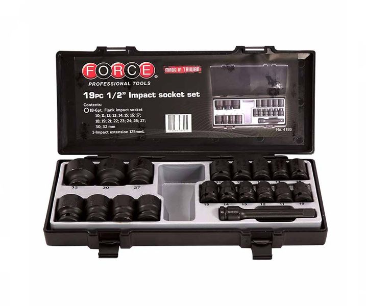 Force - 1/2" Dr 19 Piece Impact Socket Set 10-32mm