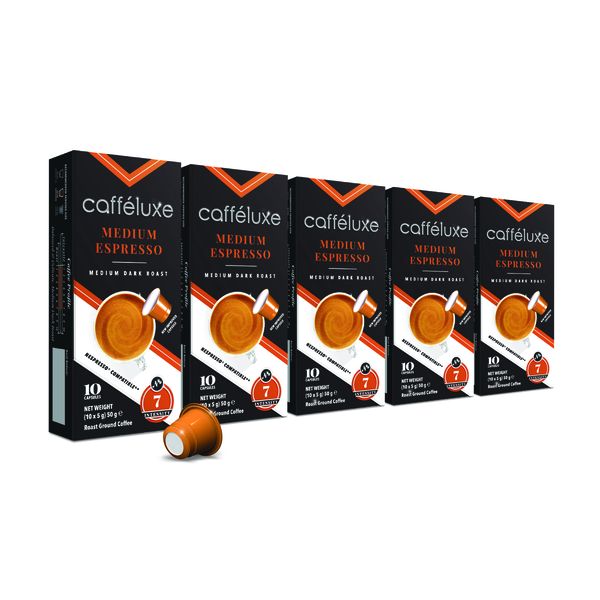 Caffeluxe Nespresso Compatible Medium Roast Coffee Capsules - 50 Capsules