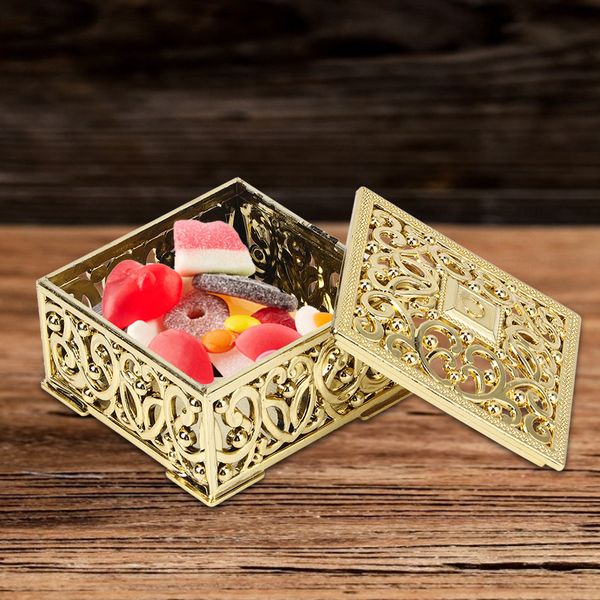 12Pcs Gold European Style Hollow Square Candy Boxes 5.7x5.7x3cm Wedding