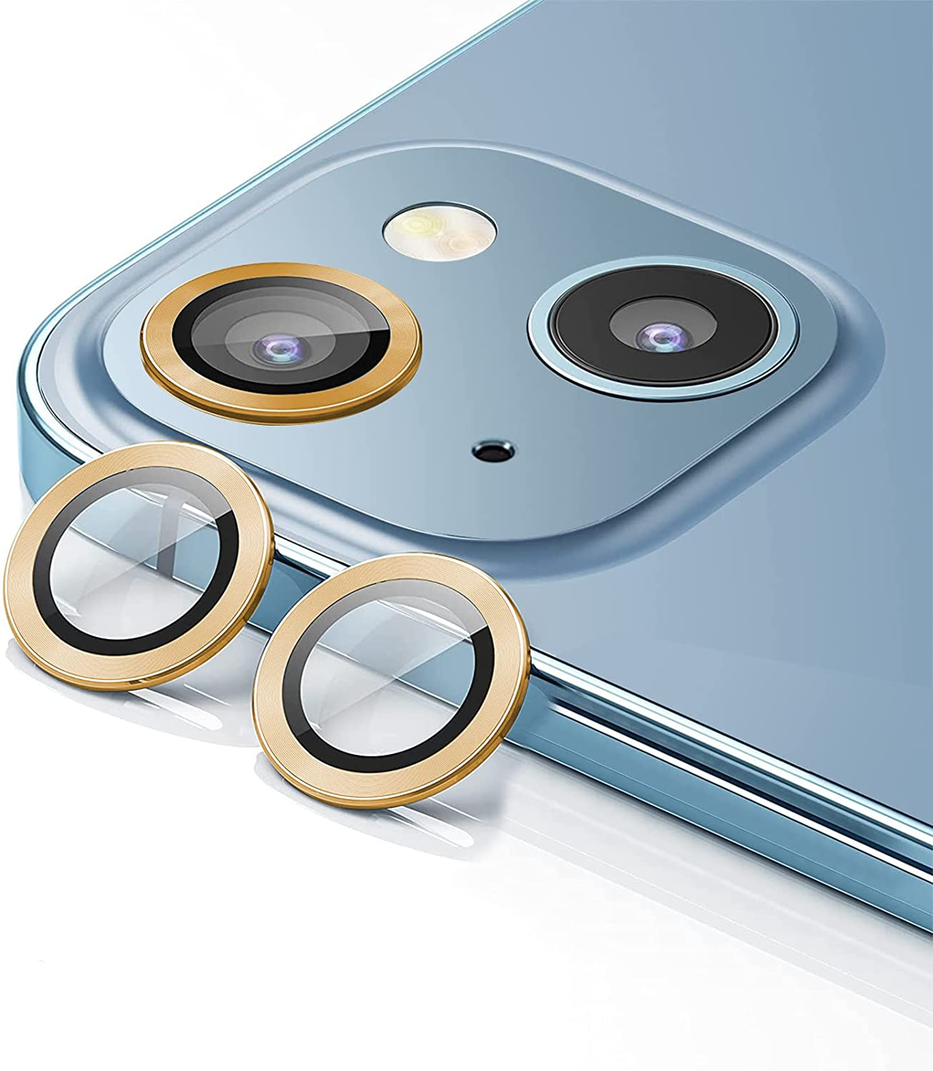 iPhone 13 Mini Metal Ring Camera Lens Tempered Glass Protector - Gold ...