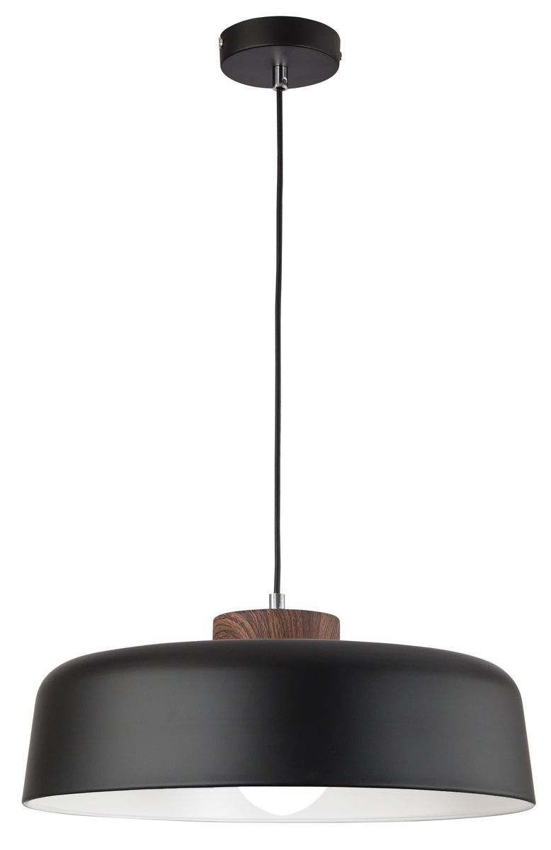 Wide Round Metal Pendant With Wood Accent