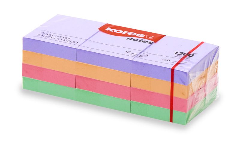 Kores Mini Notes, 50 x 40mm, 100 Sheets per Colour, Assorted Pastel Colours