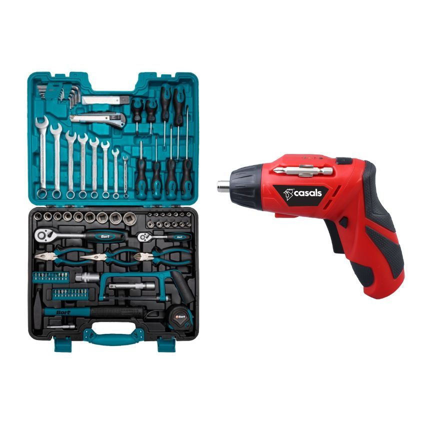 Bort - Mechanics DIY Hand Tool Set 90 Pce & 12 Pce Cordless Screwdriver