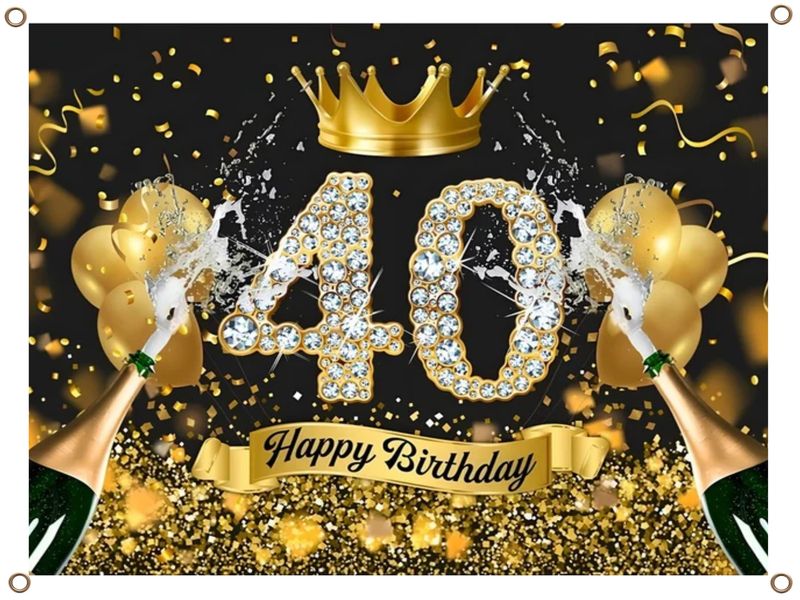 Happy 40th Birthday Banner PVC Gold and Black 1.3MX900MM