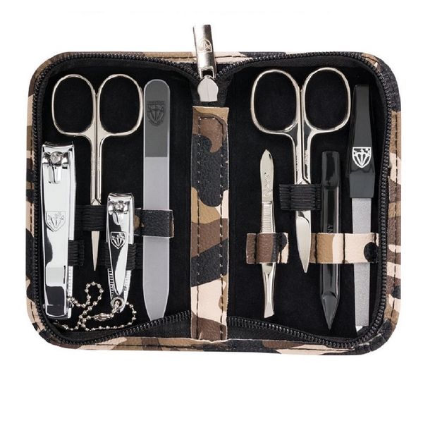 Kellermann 3 Swords Manicure Set: Nail Tool Set in Army Brown Case 8Pc