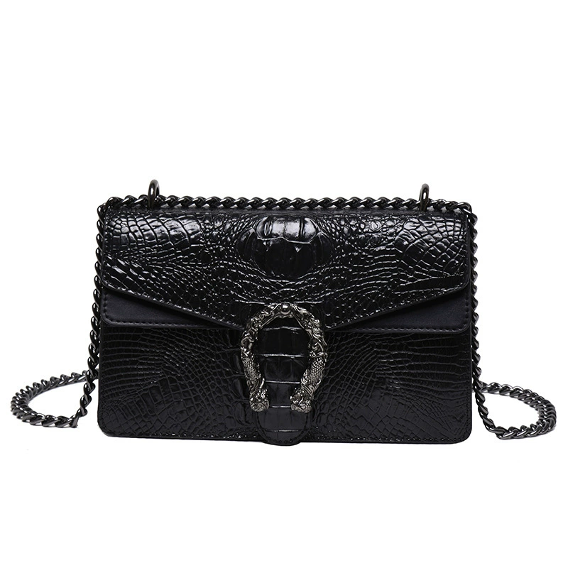 Crocodile Crossbody Bag - Black