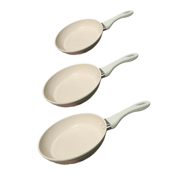 High-End Granite Coated Aluminium Frying Pan 3 Piece Set - Cream