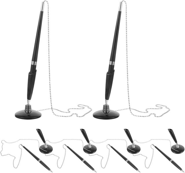 6pcs Black Desktop Security Pens with Chain and Holder Ink Counter
