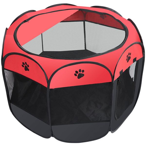 Foldable Portable Pet Playpen, Red, Breathable Mesh for Dogs Cats Puppies