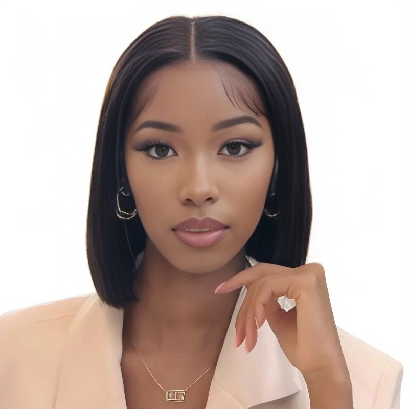 Geebuy 8" Brazilian Wig 100% Human Hair 13x4 Lace Front Wig Short Sleek Bob