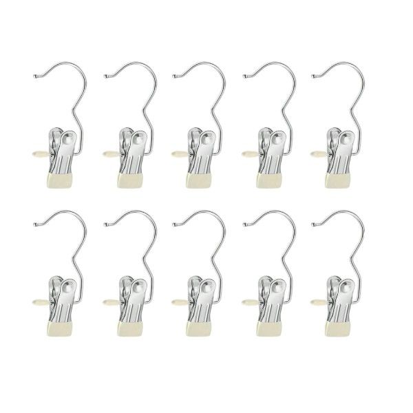 10 Piece - Stainless Steel Hangers With Clips - Silver/Beige