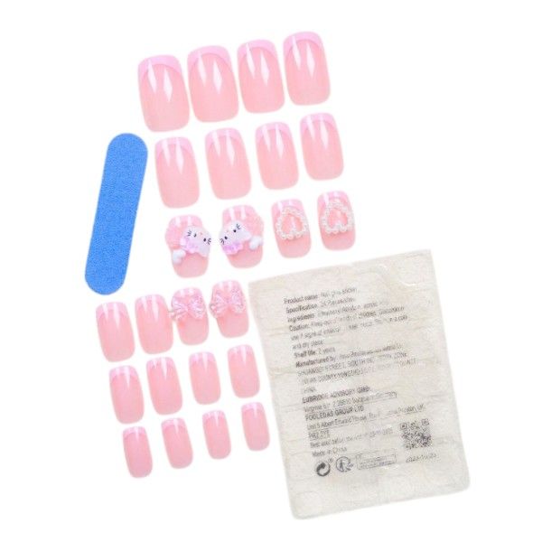 24Pcs Cute Kitty-Themed 3D Press-On Nails Kit - Multicolor