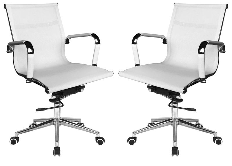 Medium Back Netting Office Chairs-Set of 2-White