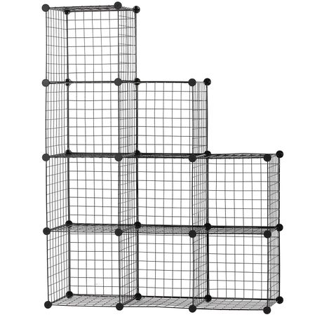 9 Cube Wire Metal Grid Bookcase Shelf, Metal Wire Storage Cubes Organizer