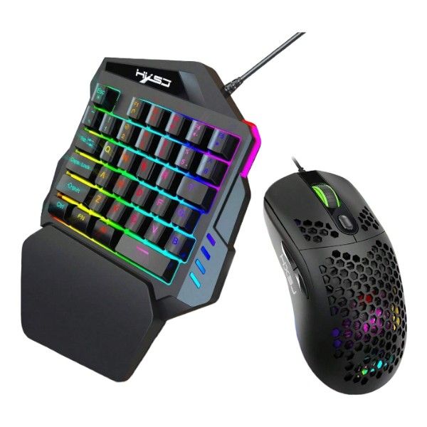 HXSJ - Wired One Handed Gamers' Keyboard With Honeycomb Mouse - Black