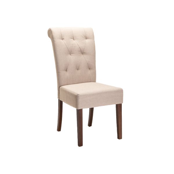 Chesterfield Fabric Dining Chair - Cream/Walnut
