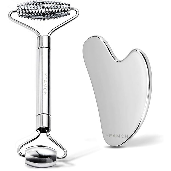 Gua Sha &amp; Face Roller Set - Stainless Steel Facial Massage Tools