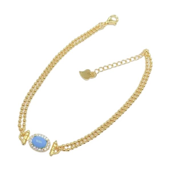 Gold Plated Blue Turquoise Bracelet, Vintage Double Layer Bracelet