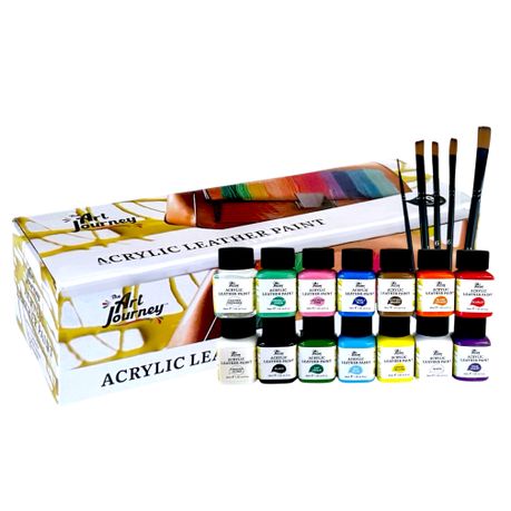 The Art Journey Acrylic Leather Paint 19 Pcs Set with 5 Brushes Image