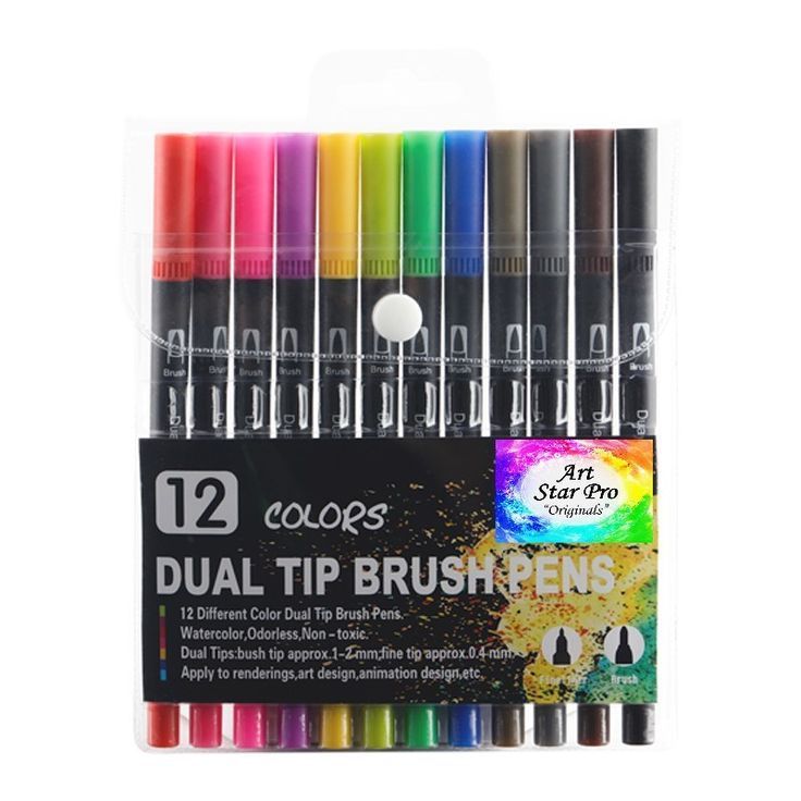 Art Star Pro 12 Set Dual Tip Brush Pen Fineliner Colour Marker Arts ...