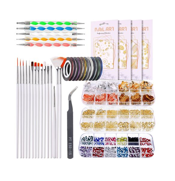 3D Nail Art Rhinestone Stickers Dotting Pen Nail Brushes Tool Set