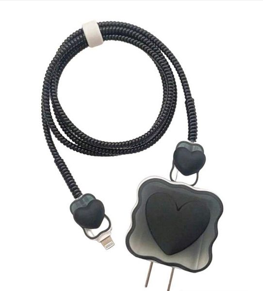 Heart Decor Data Cable Protector &amp; Charging Head Cover Set