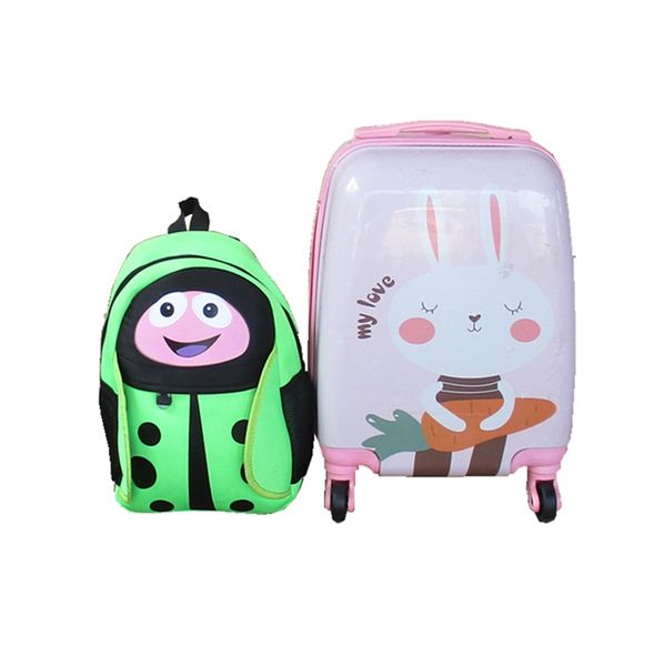 Bunny Kids Suitcase &amp; Green Ladybug Backpack Set - Travel Combo