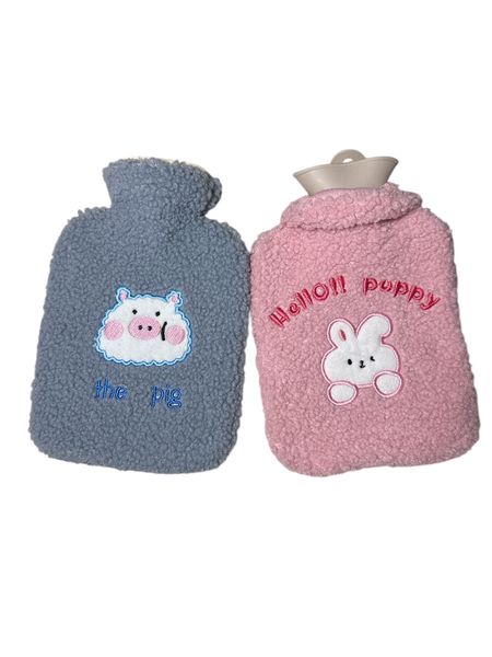 1L Water-Filled Hot Water Bottles - Pink/Grey - 2 Piece