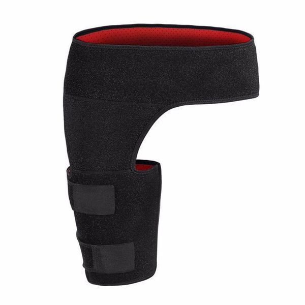 Adjustable Groin and Hip Brace, Black with Red Inner, Support for Muscles
