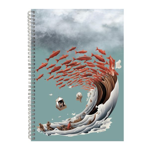Wave A4 Notebook Spiral Lined Trendy Fishing Lover Graphic Notepad Gift 199