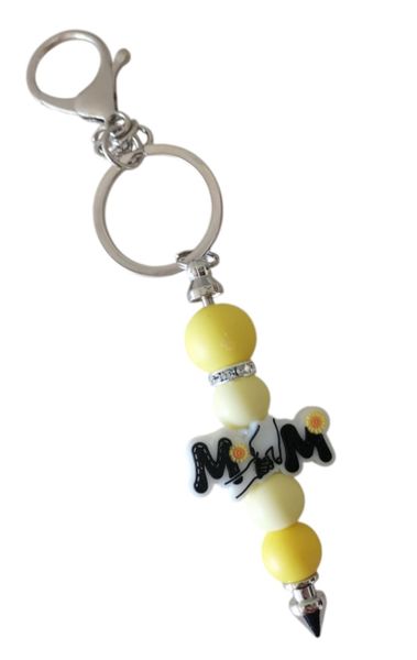 Handmade silicone bar key chain yellow flowers with helping hand of mom