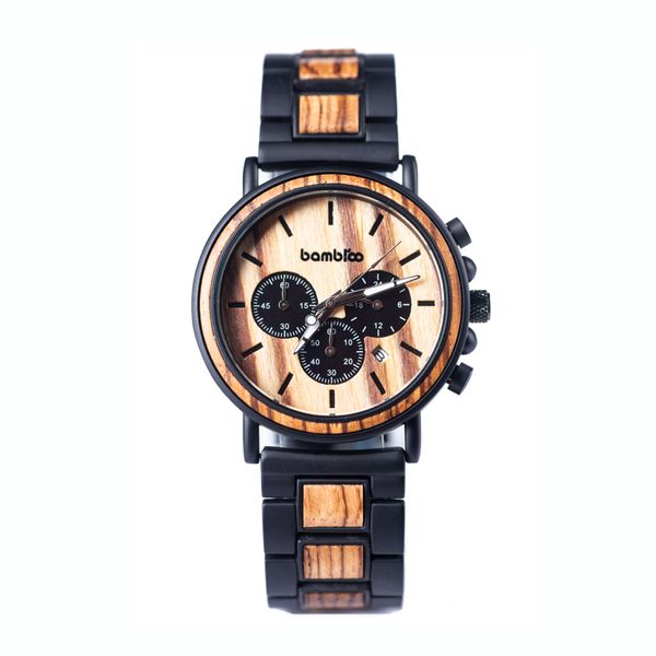Bambloo Two-Tone Wooden &amp; Stainless Steel Chronograph Watch