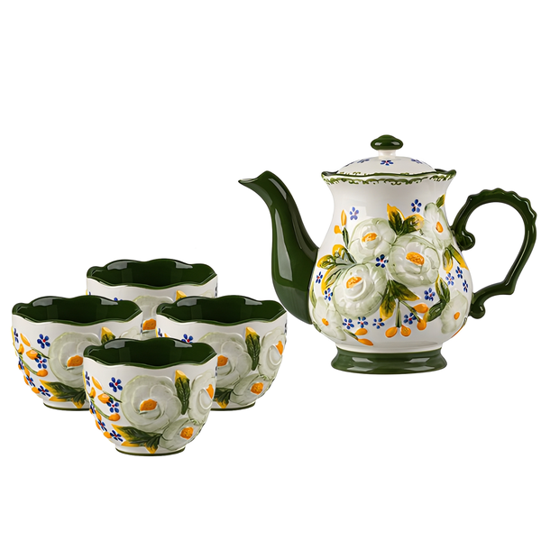 5 Pieces Porcelain Tea Set Coffee Cup Set Afternoon Tea Ware - Teapot &amp; Cup