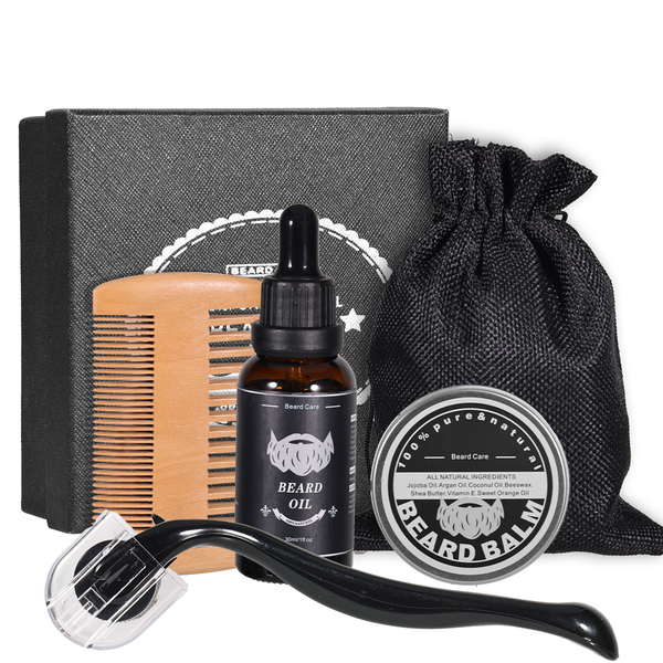 Beard Grooming Kit Mustache Men's Gifts with Beard Oil Balm Comb Massager