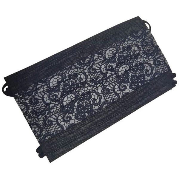 Black and White Lacy Lace Mask - Disposable 3 Ply Mask with Nose Piece