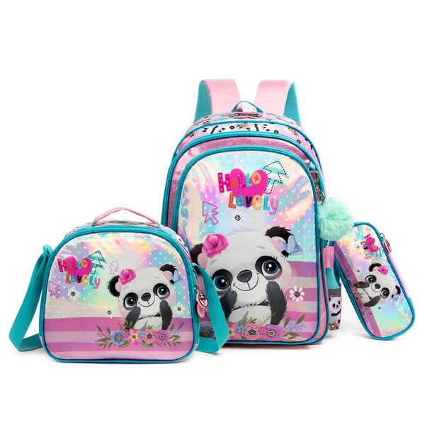 3 Pcs Panda School Backpack Set with Lunch Bag &amp; Pencil Case