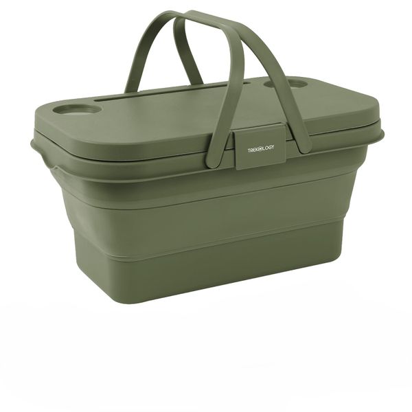 Collapsible Picnic Storage Basket with Waterproof Lid and Table